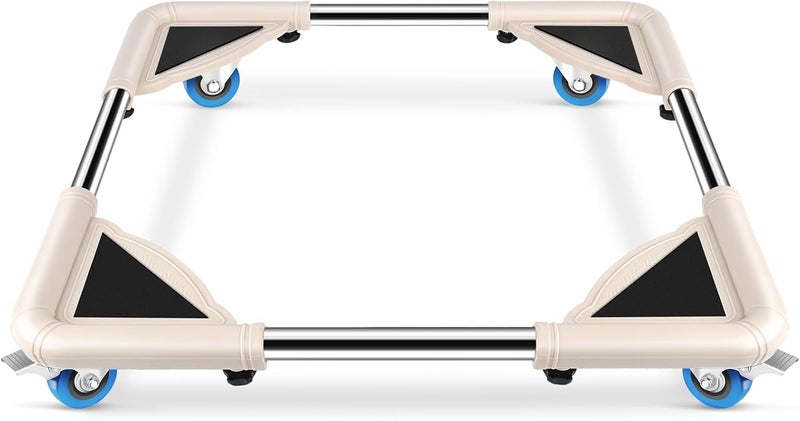 SPACECARE Mini Fridge Stand Furniture Dolly Mobile Roller with 4 Locking Wheels-Base Adjustable Refrigerator Washing Machine Stand Moving Cart- Appliance Dolly Cart Roller Pedestal - Off White - Image 1
